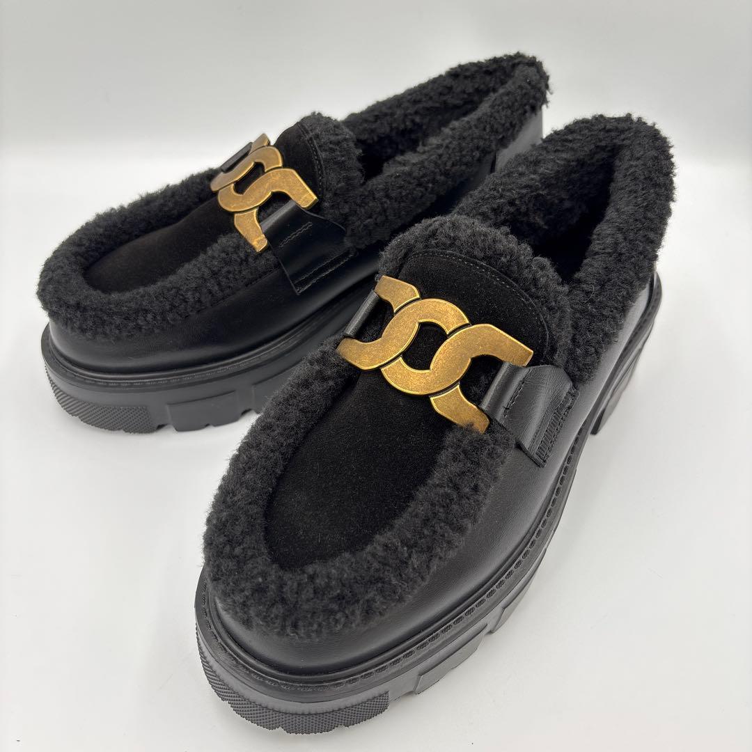 【未使用級】ヒルズアベニュー 厚底ローファー ムートン ボア チェーン 23.5 AAA+（サンエープラス） ローファー 厚底 ゴールドチェーン ローファー