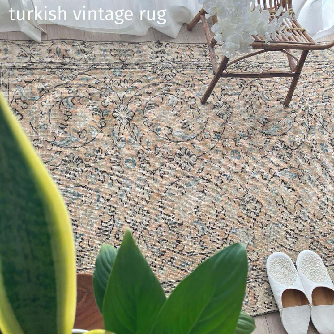 囲みコーラルベージュ✳︎111×211 フローラル ブルー トルコ