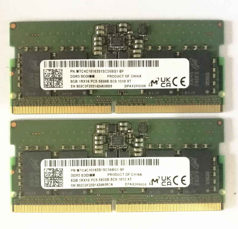 メモリー Micron DDR5 SODIMM 8GB x2 PC5-5600B Micron DDR5 SODIMM