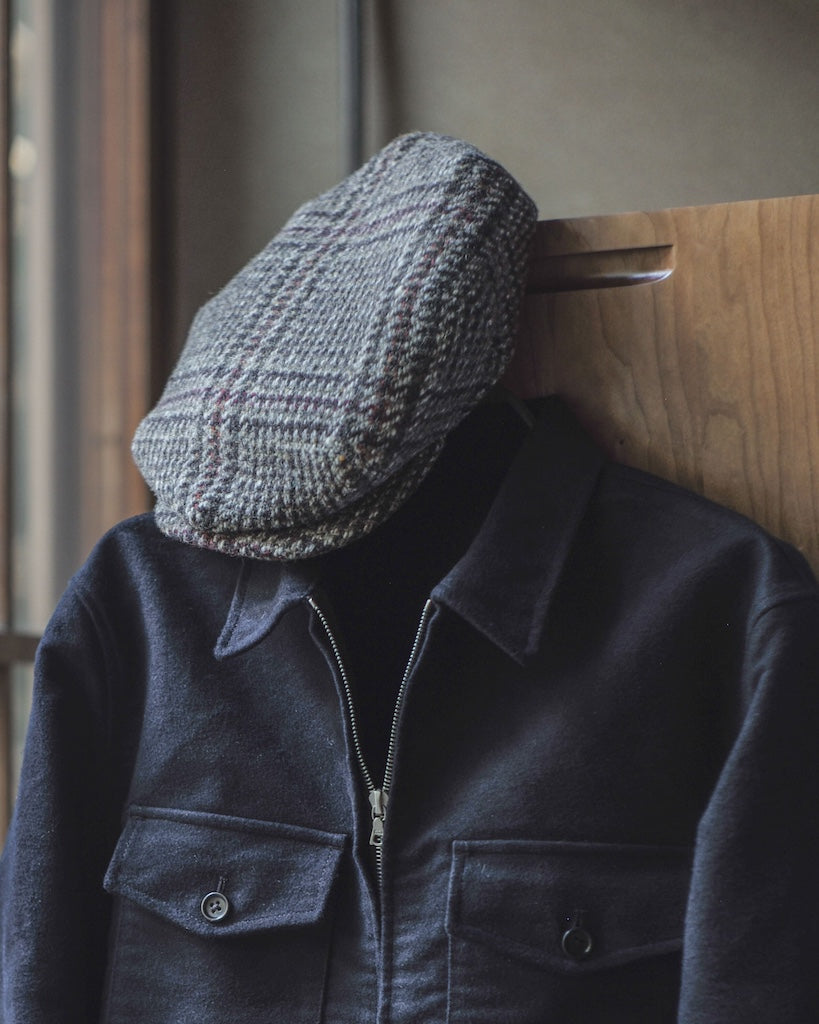 CYCLIST CAP - HARRIS TWEED - GLENN CHECK BROWN – ANATOMICA KYOTO