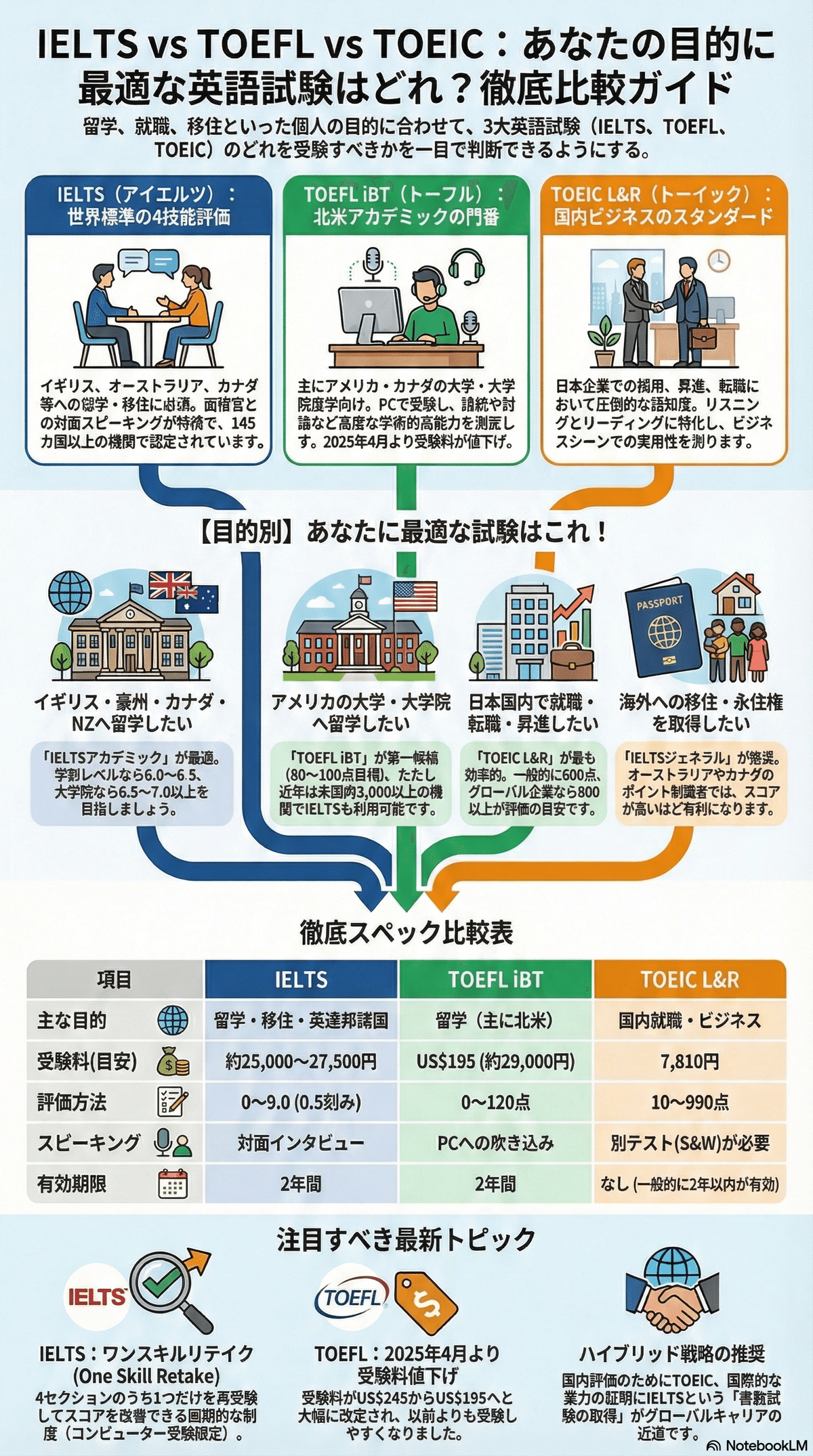 IELTS vs TOEFL vs TOEIC：あなたの目的に最適な英語試験はどれ？徹底