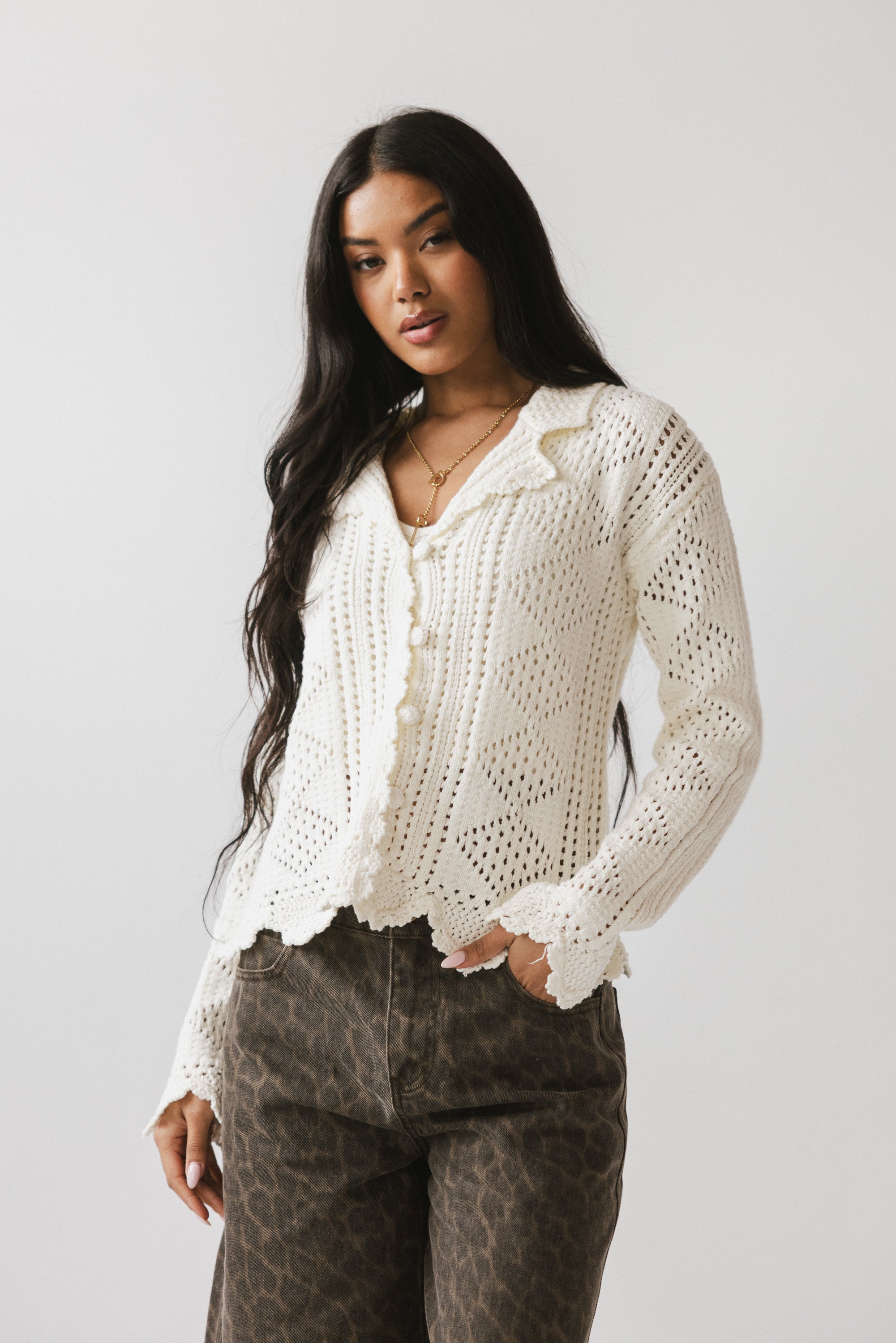 Mary Crochet Cardigan in Off White - FINAL SALE