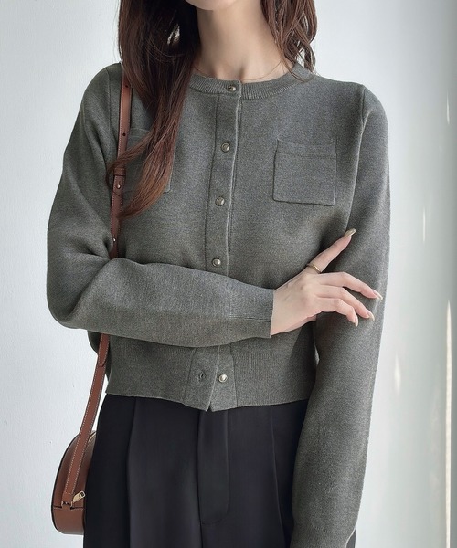 セール】ボタンデザインクルーネックニットカーディガン（カーディガン