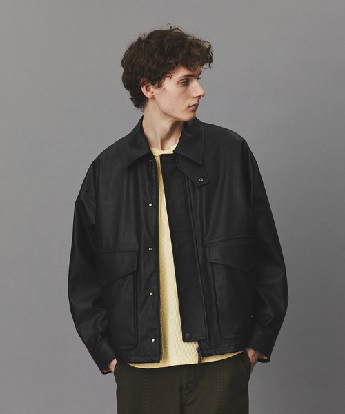 ビンテージライクオーバーサイズレザーブルゾン /2WAY仕様/スタンド