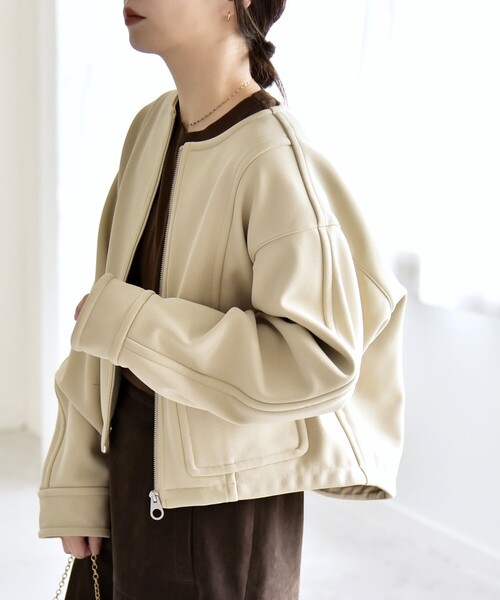 セール】quaranciel:〈洗濯機可能〉ダンボール 裏起毛 ノーカラー