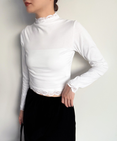 追加》レーストリムハイネックトップ（Tシャツ/カットソー）｜EDIT