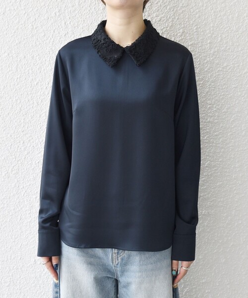 SHIPS any:〈洗濯機可能〉サテン レースカラー ブラウス（シャツ