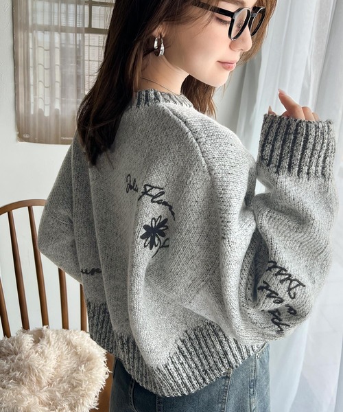 セール】【mily bilet】 大人の個性派 ニット。ランダム 刺繍