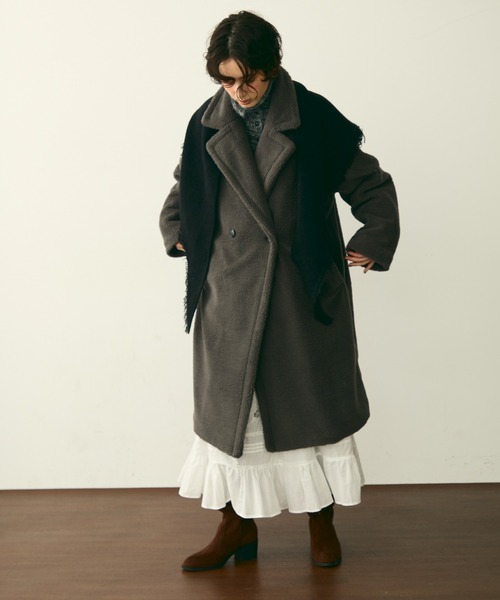 セール】ボアダブルロングコート（チェスターコート）｜Trish