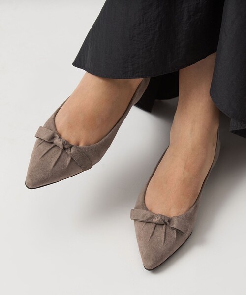 セール】ポインテッド タックリボン フラットシューズ 撥水（パンプス