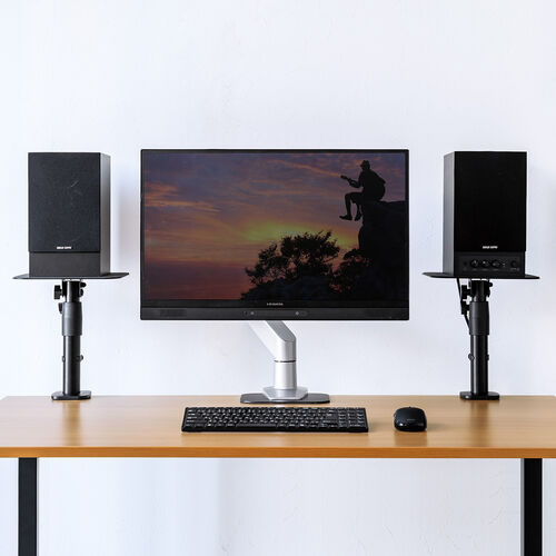 スピーカースタンド（クランプ式・卓上タイプ・金属製・高さ調整・角度